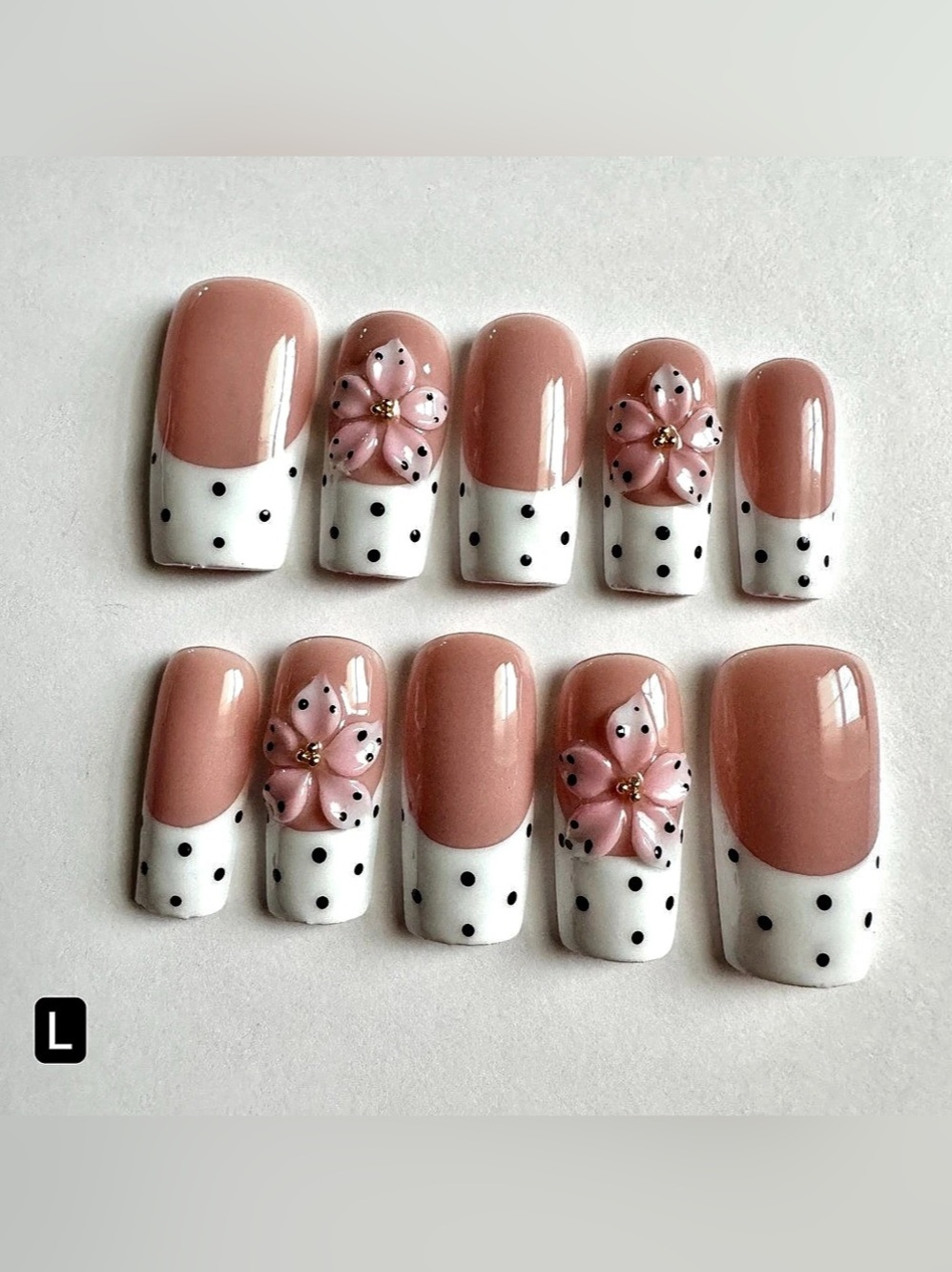 Polka Dot Cherry Blossom Press On Nails